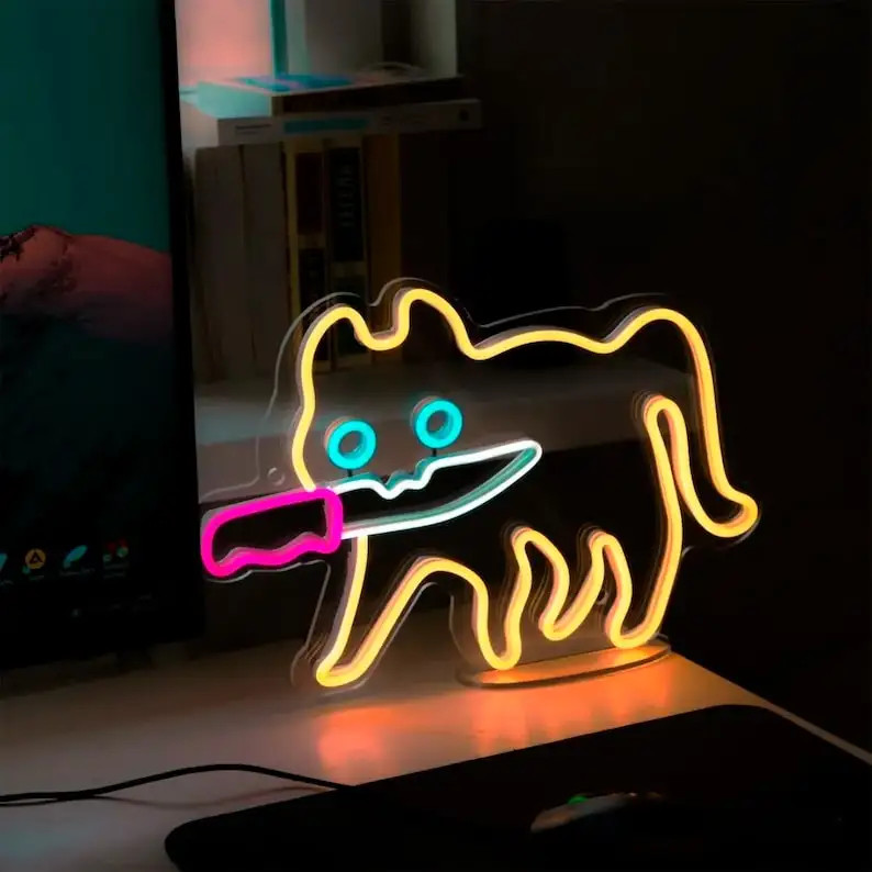 Sneaker Cat Neon Sign Custom Fun LED Light Stand o Hang Gift For Kids Partner Cute Bedroom Wall Decor Mood Booster Light Kitten