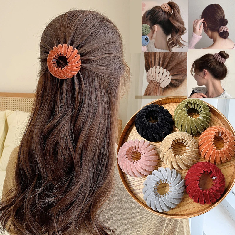 Magic Hair Clip Bird Nest Shaped Hair Holder Velvet Hair Ring Ball Head Hair Device High Ponytail  Artifact Hair Accessories