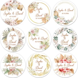 Pampas Grass Customize Wedding Sticker Labels Personalise Baptism Birthday Henna Day Sealing Sticker Party Decor Supplies