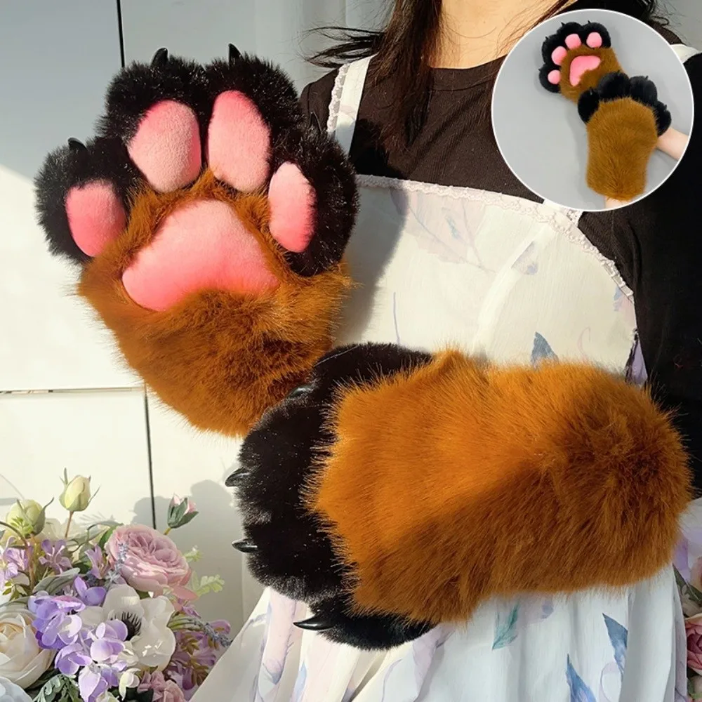 New Cartoon Animal Fursuit Paw Gloves with Nails Faux Fur Fursuit Claw Mittens Fluffy Handmade Furry Gloves Gifts