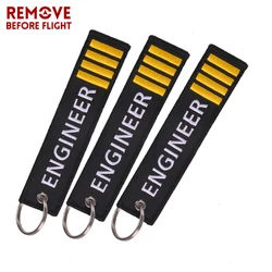 Jewelry Text Embroidery Engineer Keychain Black Pendant Tags Luggage Safety Keyring Rectangle Key Chains Souvenir