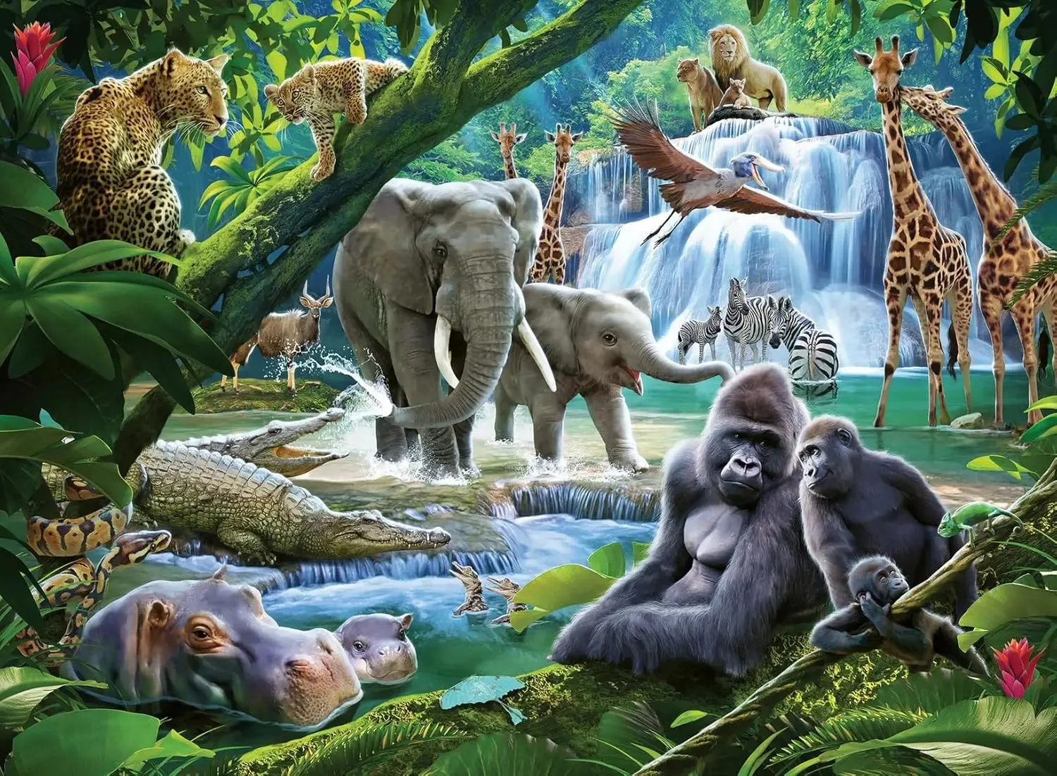 

Jungle Animals 500/1000/1200/2000 PCS Jigsaw Puzzles Challenging Family Activity Games for Gameroom Bedroom Livingroom