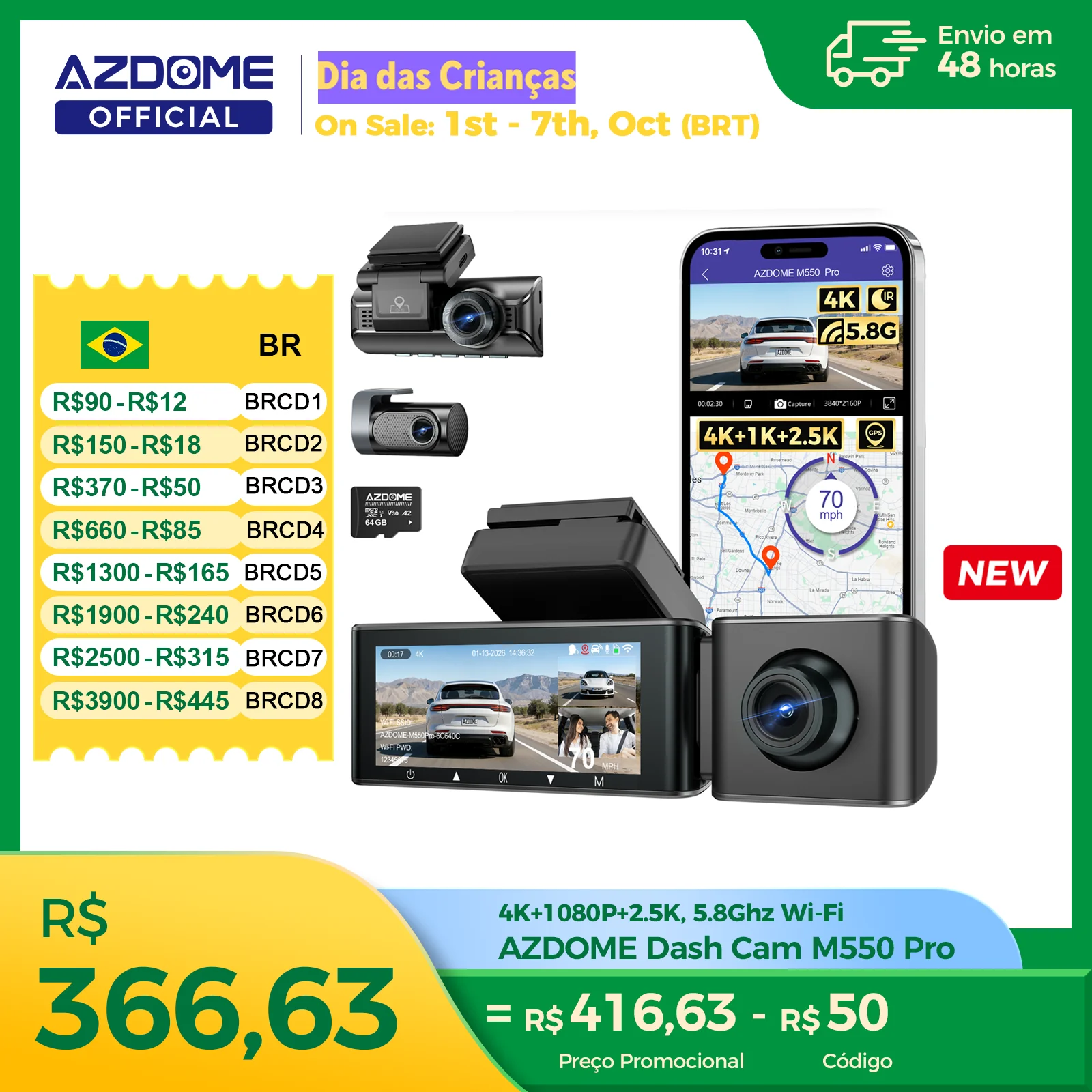 Azdome m550 pro traço cam carro dvr 5.8ghz wifi 3.19 "ips 2 ou 3 canais câmera traço gps visão noturna duplo 4k + 1080p monitor de estacionamento