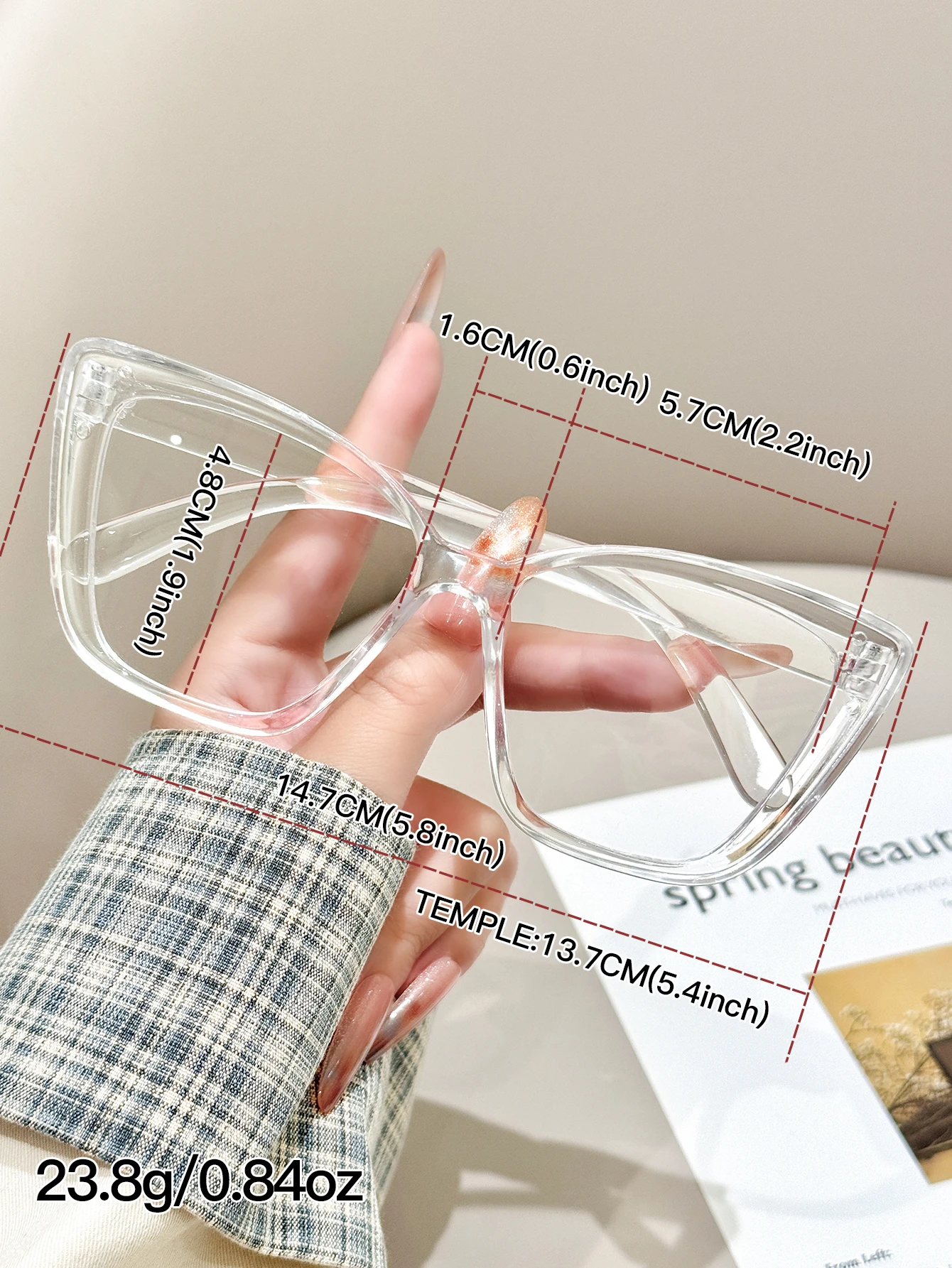 1pc high-transparency transparent cat-eye square glasses, daily wear with accessories, the same style for men and women