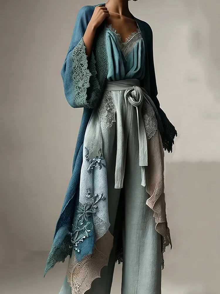 Autumn Ladies New Fashion Flared Sleeves Cardigan Jacket Fashion Lace Patchwork Flared Sleeves Loose Casual Elegant Shirt Tops