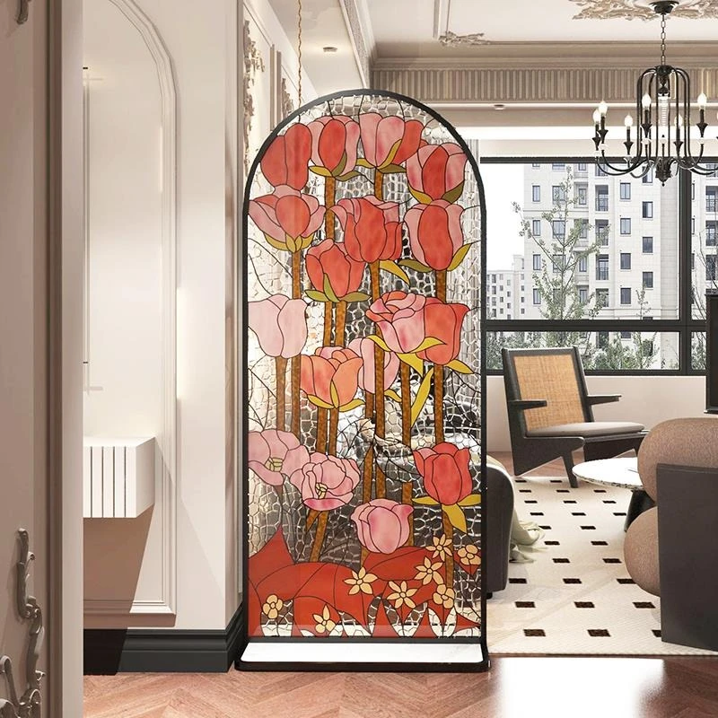 

Art glass partition, living room entrance glass screen, retro window