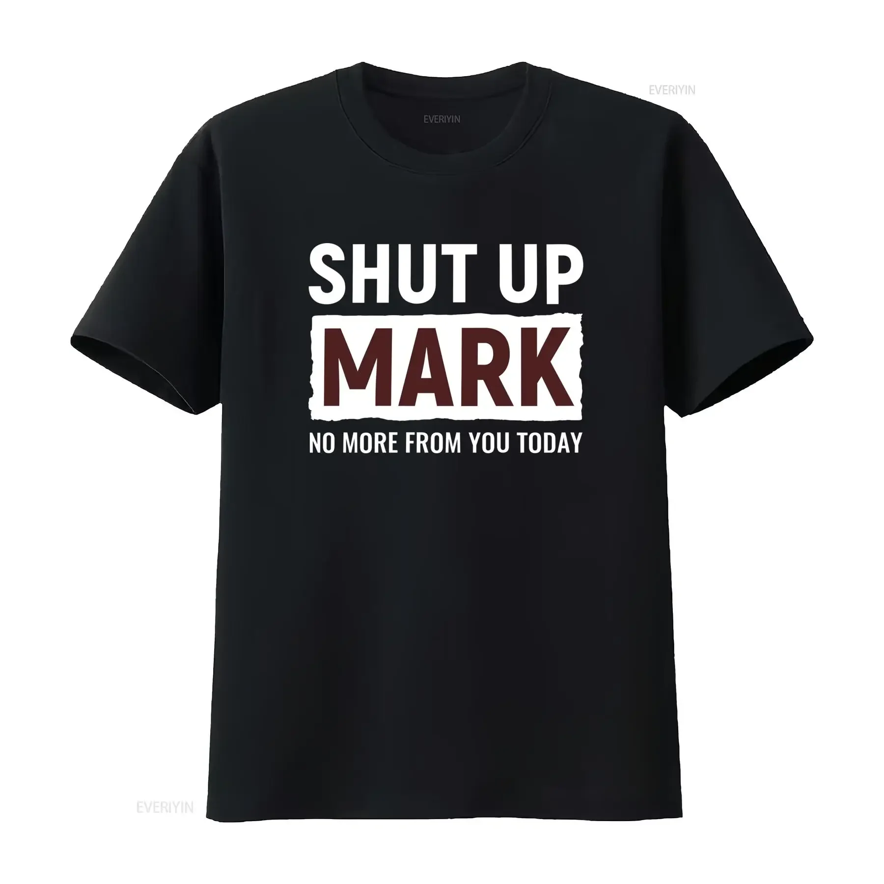 Men's 'Shut Up Mark' T Shirt Black Base with Red Lettering Light Gray Loose Casual Crew Neck Soft Stretch Fabric vintage