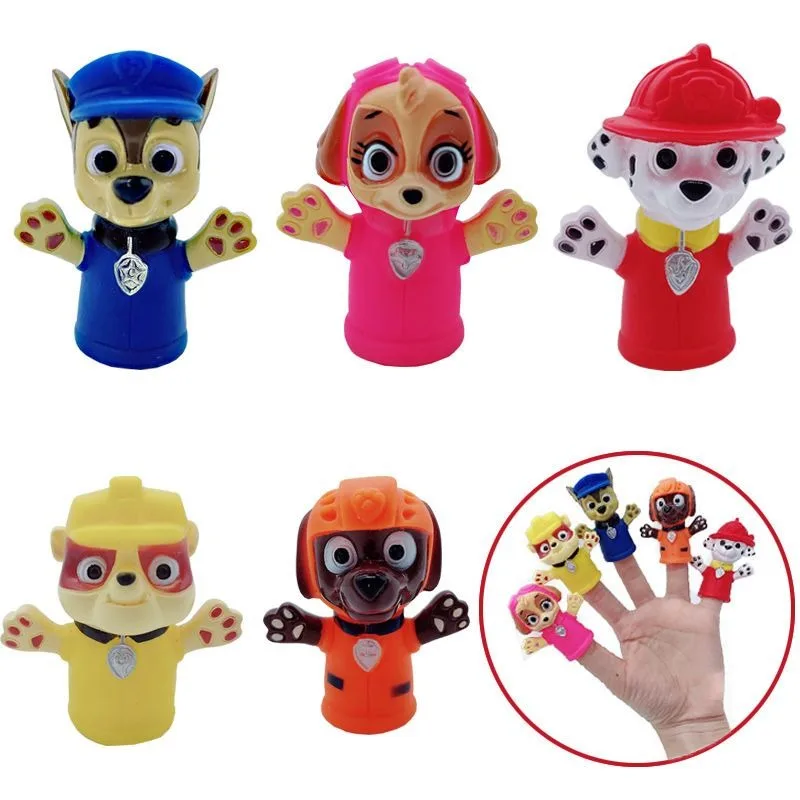 5Pcs/Set PAW Patrol Cartoon Anime Model Toy Men and Women Animal Set Soft Glue Interactive Hand Puppet Finger Toys Birthday Gift