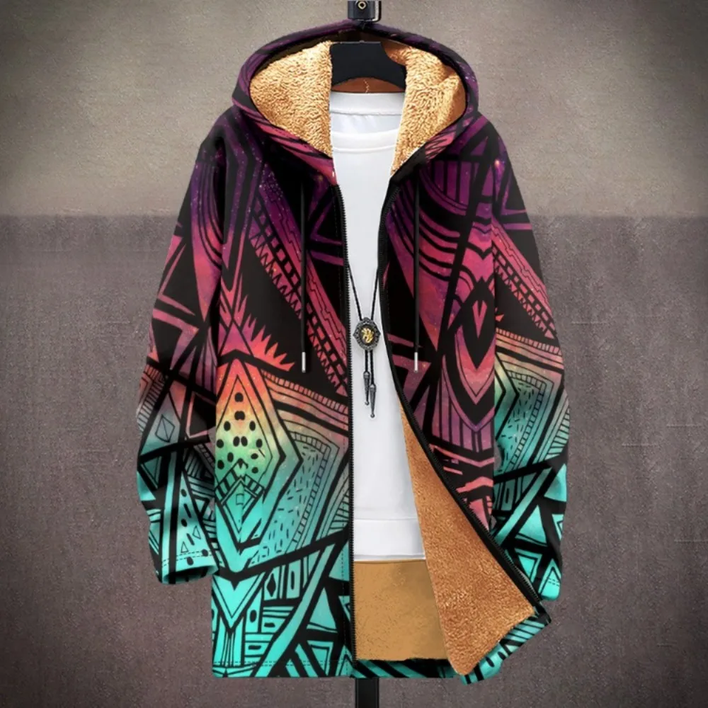 Men Cardigans Coats Animal Pattern Art Graphics Printed Plush Thick Winter Jackets Casual Streetwear Unisex Clothing