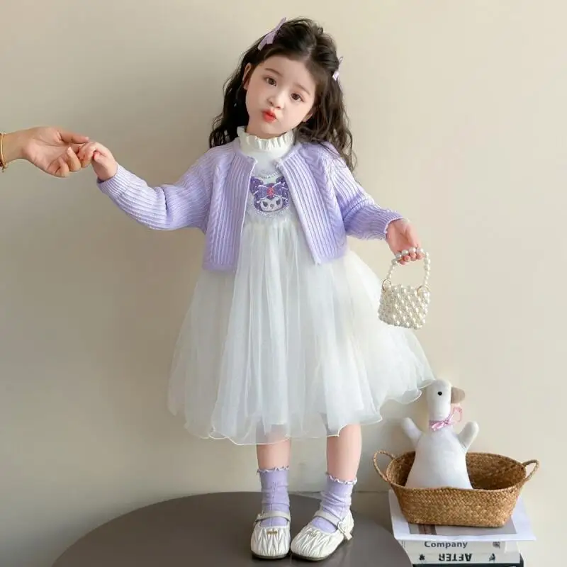 2 قطعة فستان الفتيات الربيع والخريف نمط سانريو 2025 جديد للأطفال المألوف كورومي سترة طفلة الخريف الأميرة تنورة #2