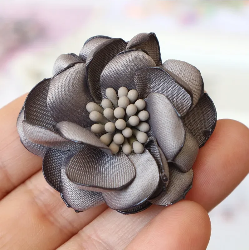 5 Stücke 4,5 CM Handgemachte Satin Stoff Künstliche Blume Für Hochzeit Party Kleidung Dekoration DIY Haarschmuck – Detail 6