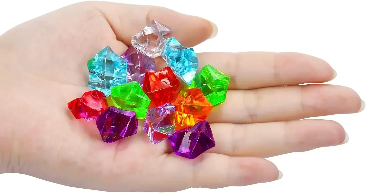 100pcs Multicolored Fake Crushed Ice Rock Plastic Gems Jewels Acrylic Rock Crystals Treasure Fake Diamonds Plastic for Kids Toy