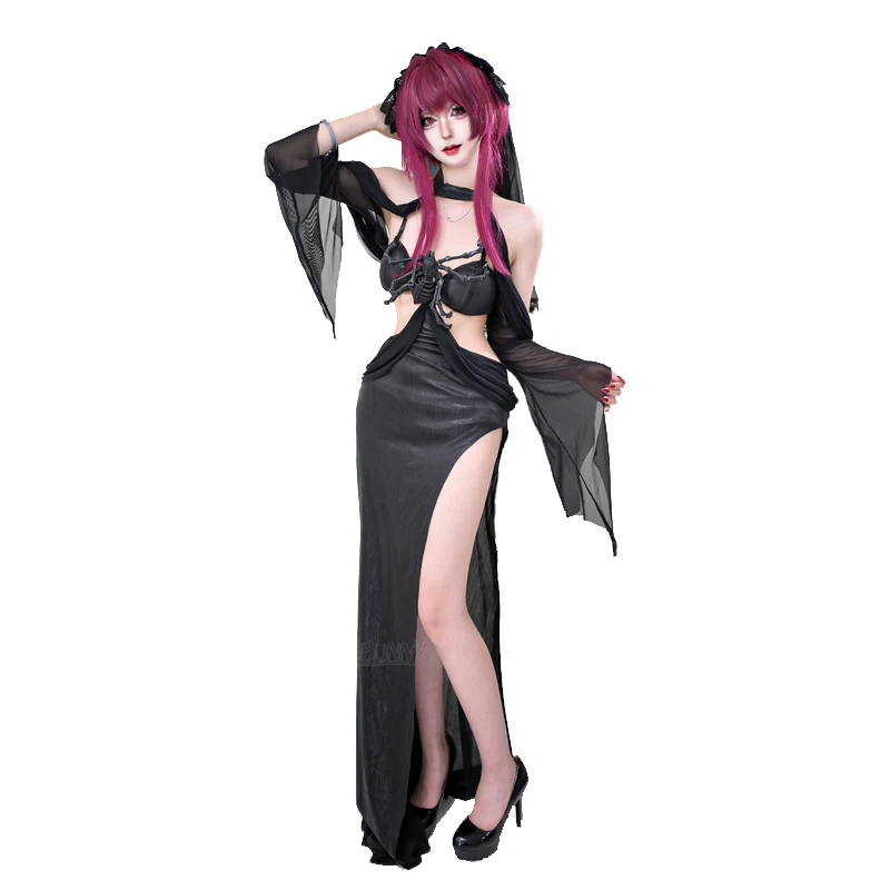 

Halloween Ghost Bride Cosplay Costume Adult Women Sexy Black Drak Bride Dress Scarf Zombie Vampire Dress Carnival Party Clothes