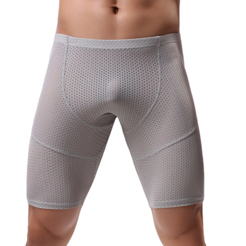 Men Stretch Underwear Longshorts Breathable Mesh Panties Sports Pants Long Underwear Lengthening Wear Resistant