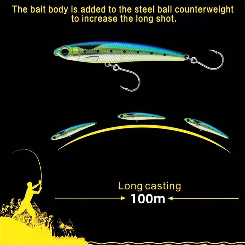 Greenspider New Pencil Fishing Lure Sinking 110mm 60g  Big Game Artificial Hard Bait 5X Hook for GT Tuna Sea Fishing Lures