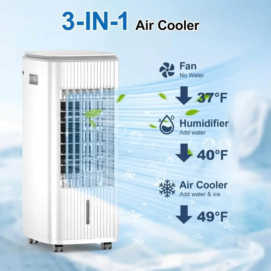 Portable Air Conditioner Evaporative Cooler Ac Swamp Cooling Fan Without Hose 3-IN-1 Windowless Ventless Humidifier for Room