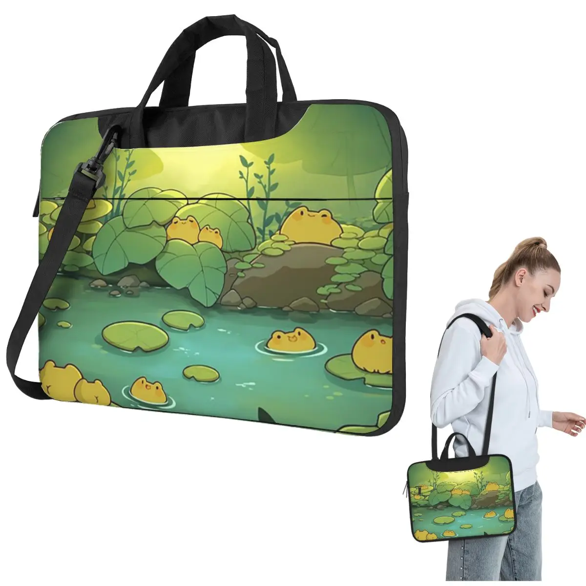

Сумка для ноутбука через плечо с прудом лягушки, сумка для компьютера 13, 14, 15,6 дюймов, сумка для ноутбука Macbook Pro