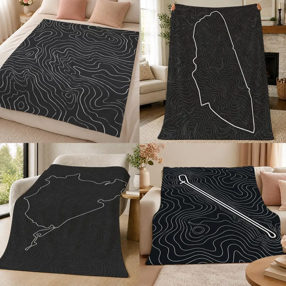 Topographic Contour Minimalist Line Pattern Throw 320g Soft Flannel Fleece Throw Blanket Cover Sofa Bed Dorm Nap