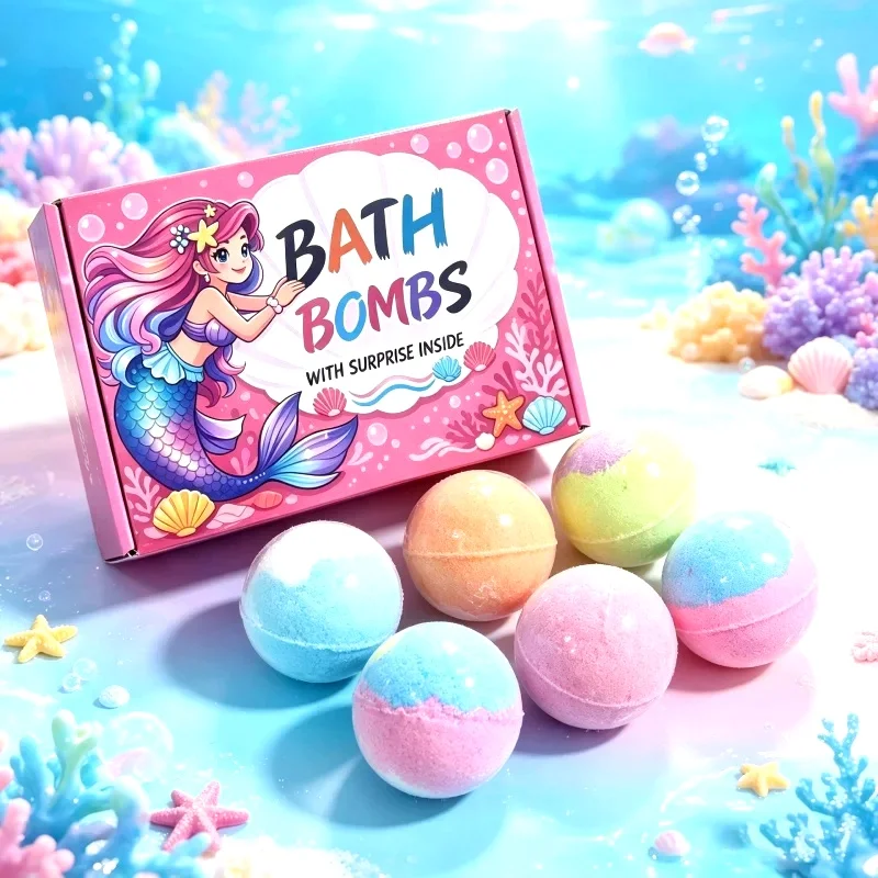 12pcs 60g Safe Natural Kids Bath Bombs Surprise Hidden Toy Bubble Fizzy Ball Fun Bathtime Play Gift Set for Child