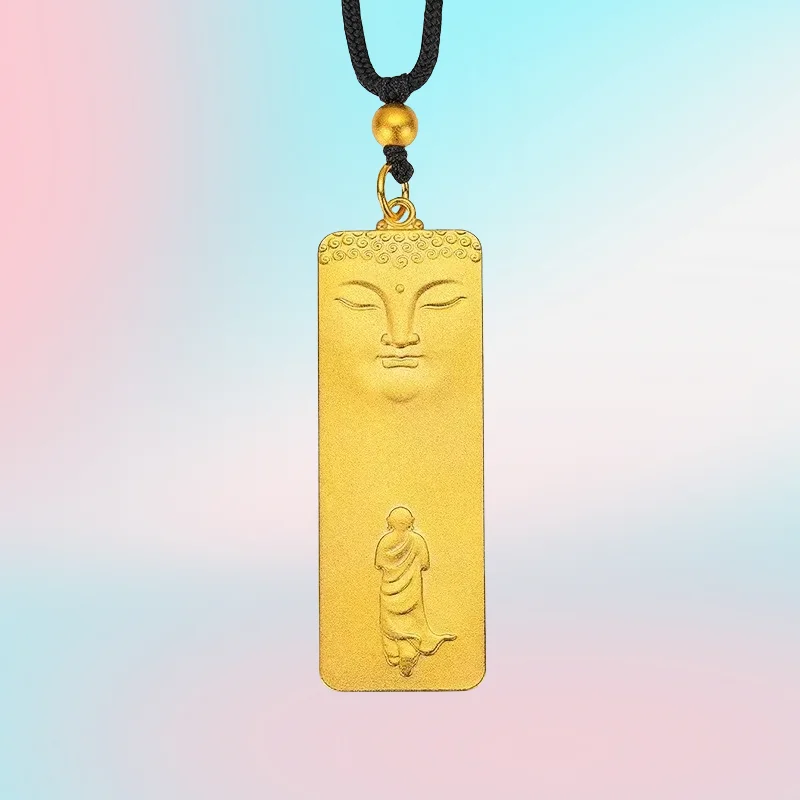 

NEW 9999 Real Gold 24K Devoted to Buddha Pendant, Men's Ethnic Style Zen Ancient Method Gold Wudao Buddha Pendant