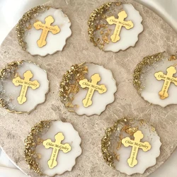 24 Pcs Custom Engraved Name Gold/Silver Acrylic Cross Birthday Party Wedding Decorations Baby Baptism & Prayer Candle Cross Tag