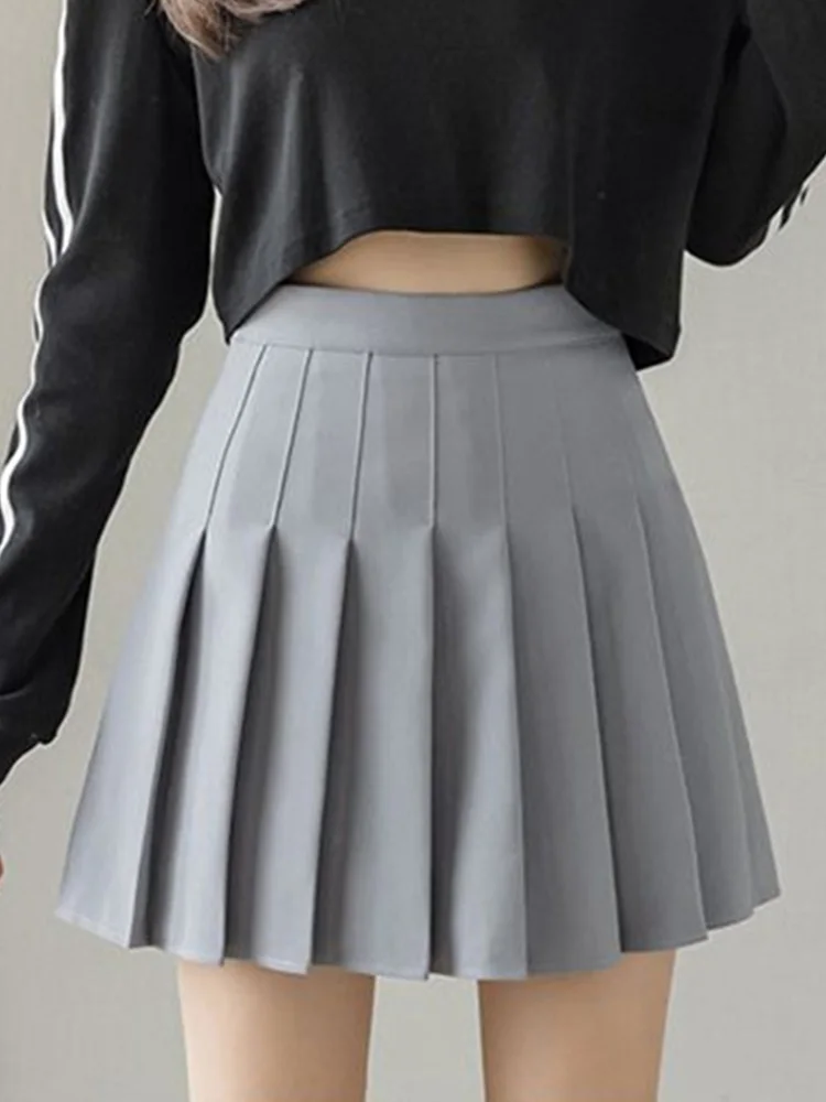 Streetwear Korean High Waist Summer Pleated Mini Skirts Women Black White Tennis A Line Skirt Kawaii Students