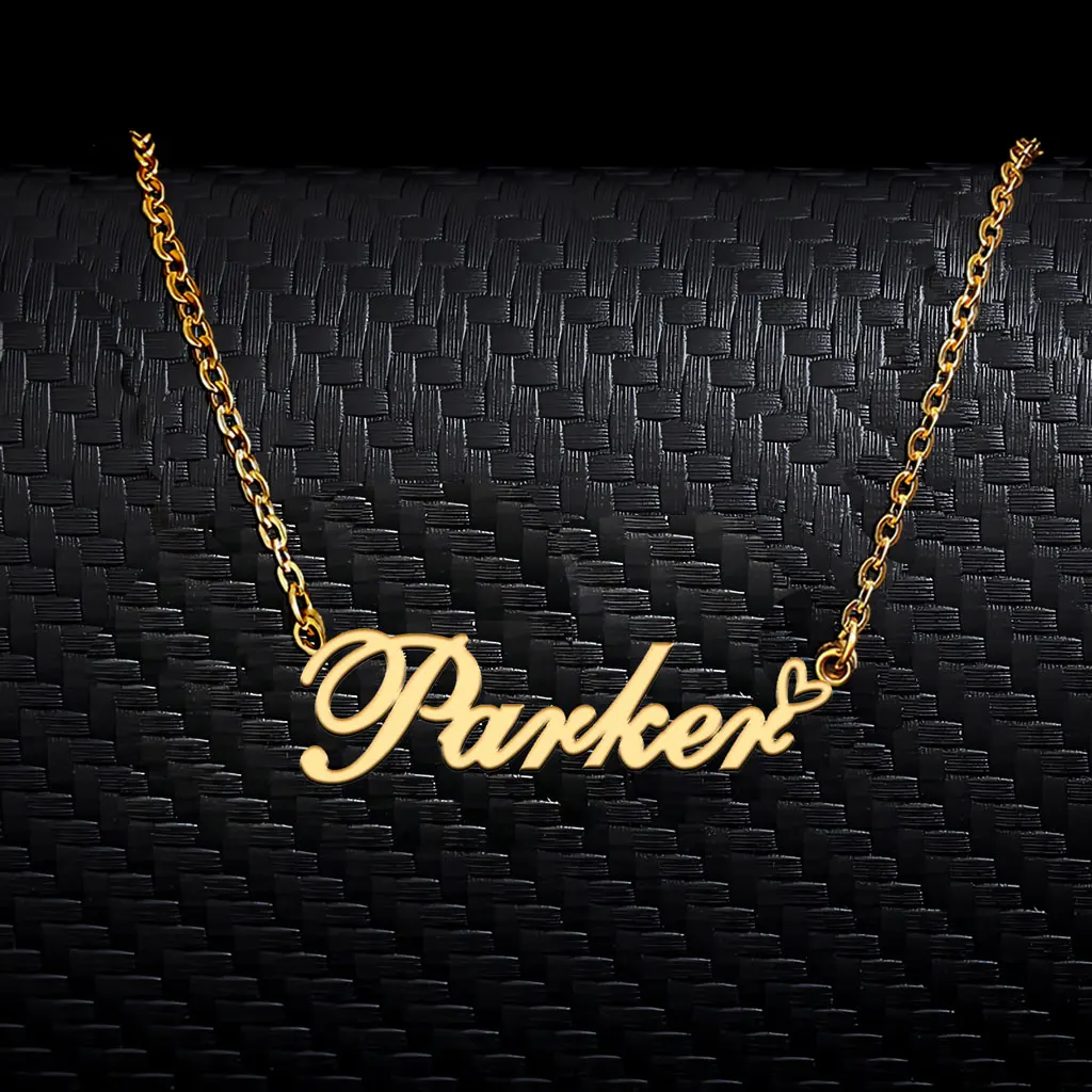 

Parker with Heart Decoration Letters Name Necklace for Women Stainless Steel Gold Plated Charm Choker Mother's Day Gift
