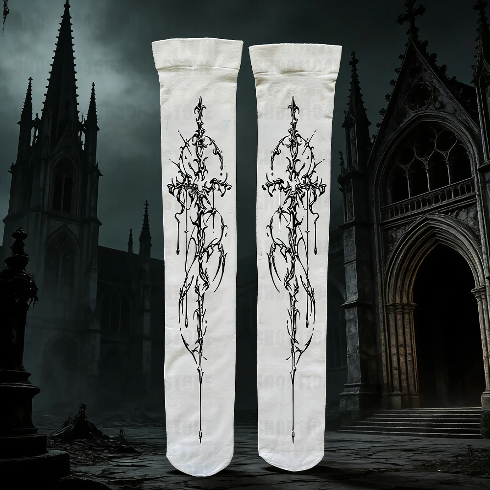Summer emo sexy slim retro versatile street style 2000s women's fashion geometric pattern print unique hip-hop knee high socks