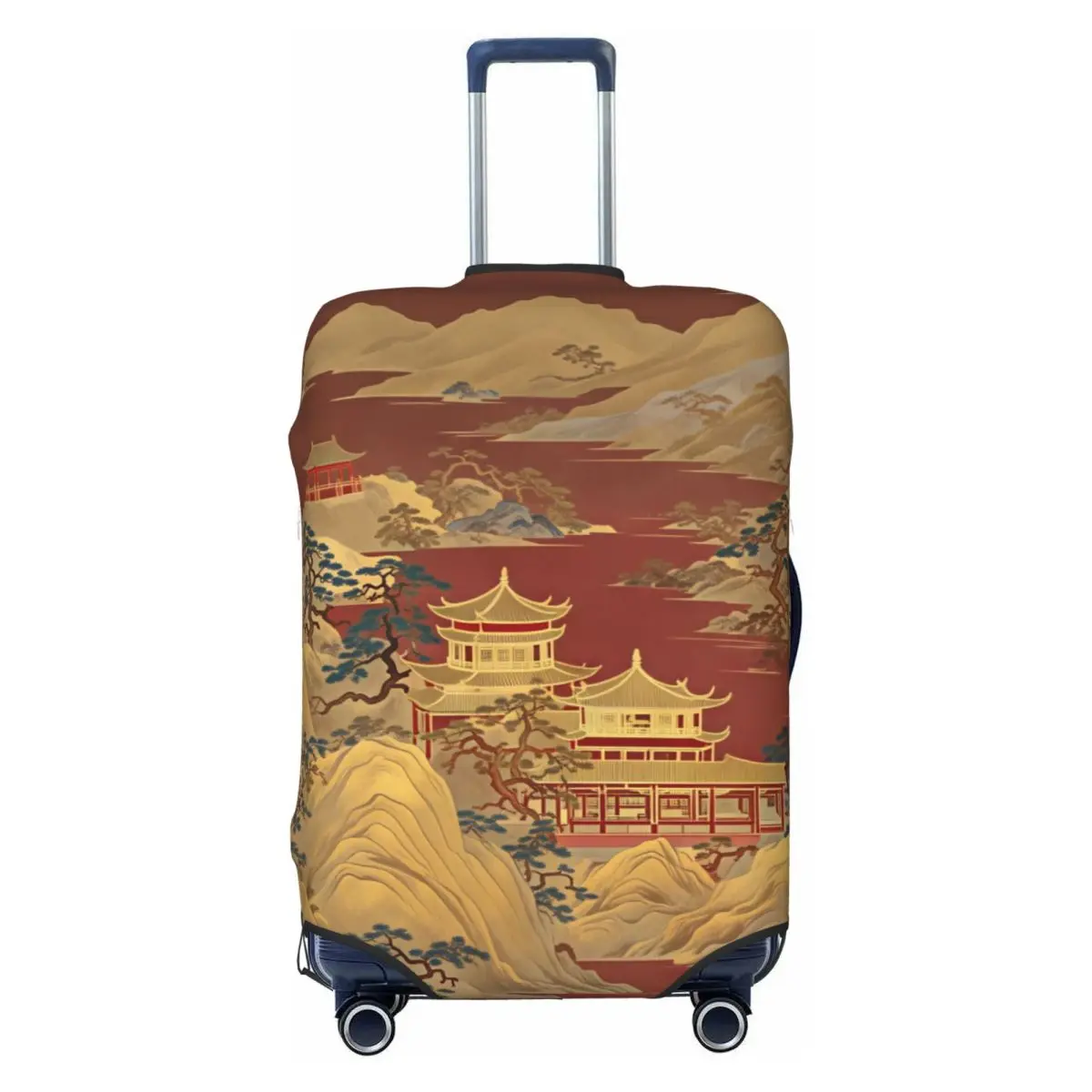 Custom Red Gold Gilded Chinese Mountain Pavilion Zen Luggage Cover Funny Suitcase Protector Covers Suit For 18-32 inch