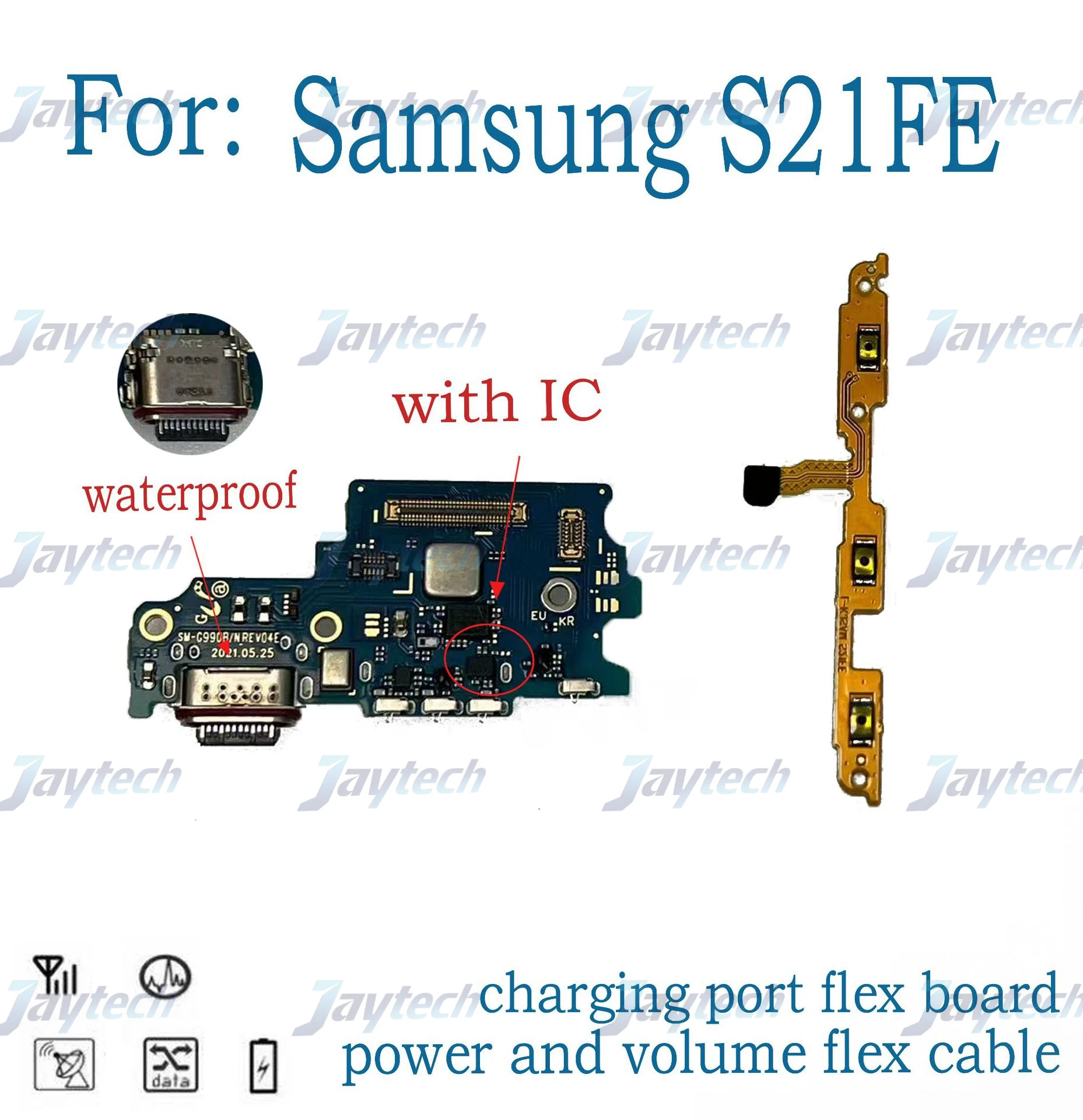 삼성 S21 FE용 USB 고속 충전기 메인 마더보드 전원 스위치 온/오프 버튼 볼륨 키 버튼 플렉스 케이블 세트