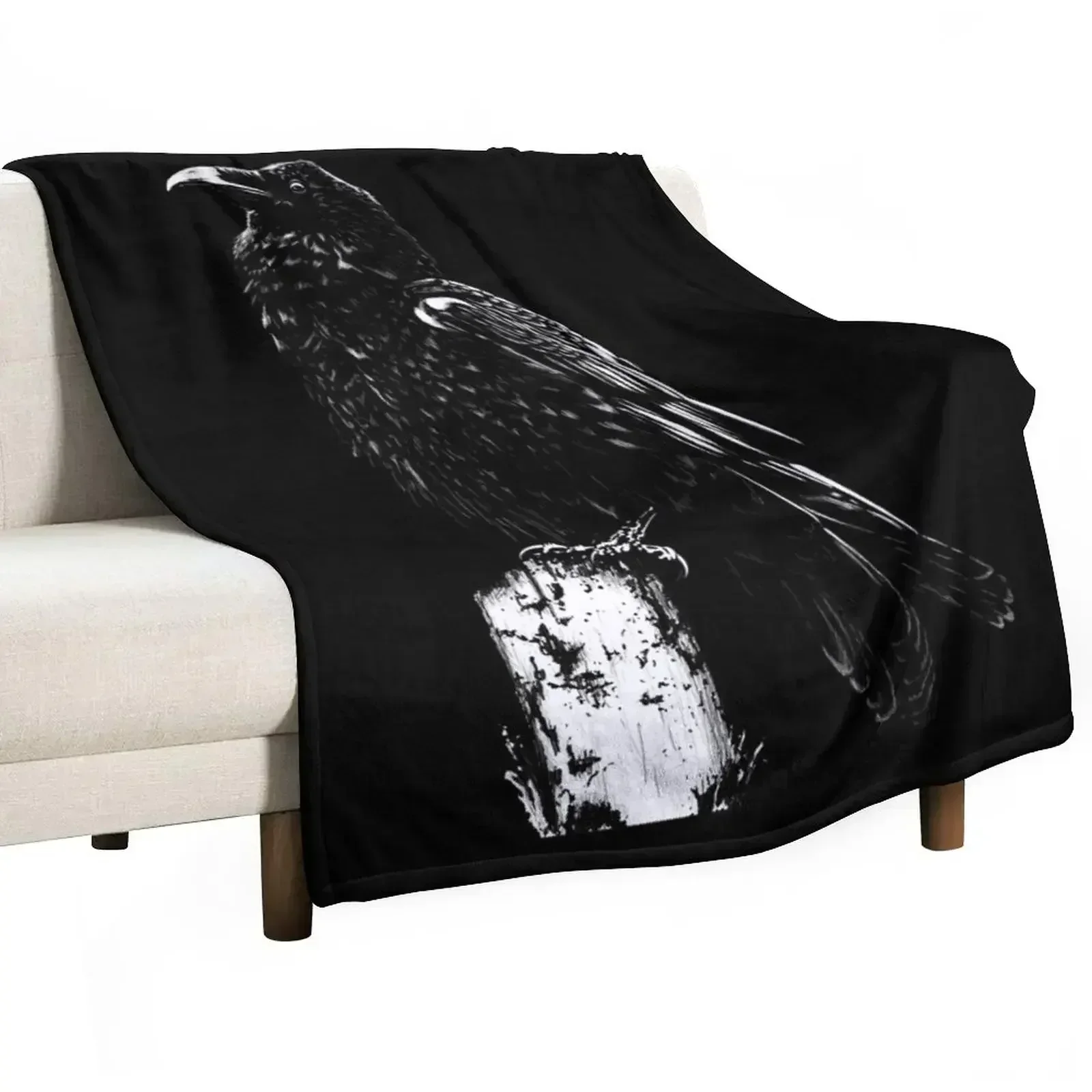 

Raven #1 on black Throw Blanket Vintage Furrys Blankets