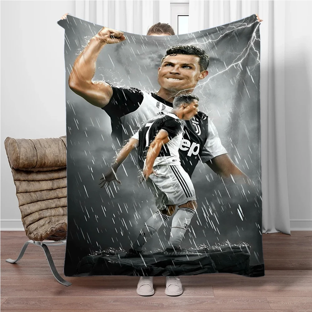 Football Star CR7 Multi Pose Portrait Fleece Blanket Cozy Light Throw Bed Living Room Travel Teen Decor Athlete Sports Blanket