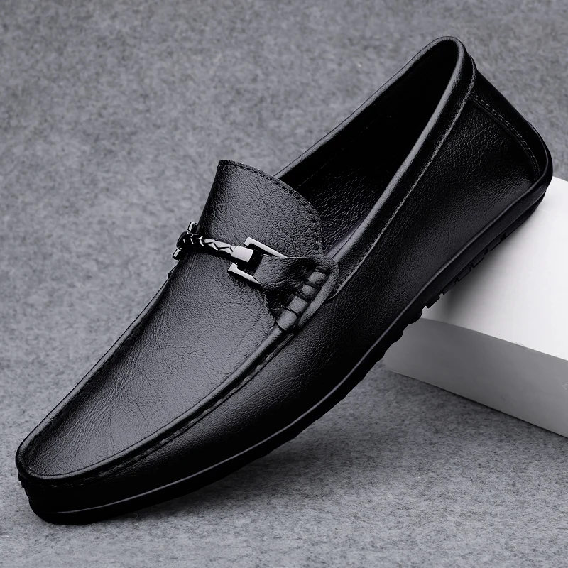 Men Casual Genuine Leather Shoes Spring Summer Men Flat Walking Loafers Black Brown Man Luxury Slip on Boat Business Shoes 38-46