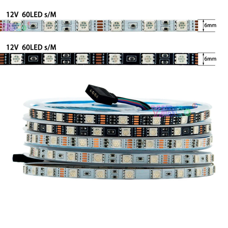 

12V DC 5M SMD 5050 RGB LED Strip 60LEDs/M Flexible Light Tape Narrow side 6mm width PCB Not waterproof LED Bar