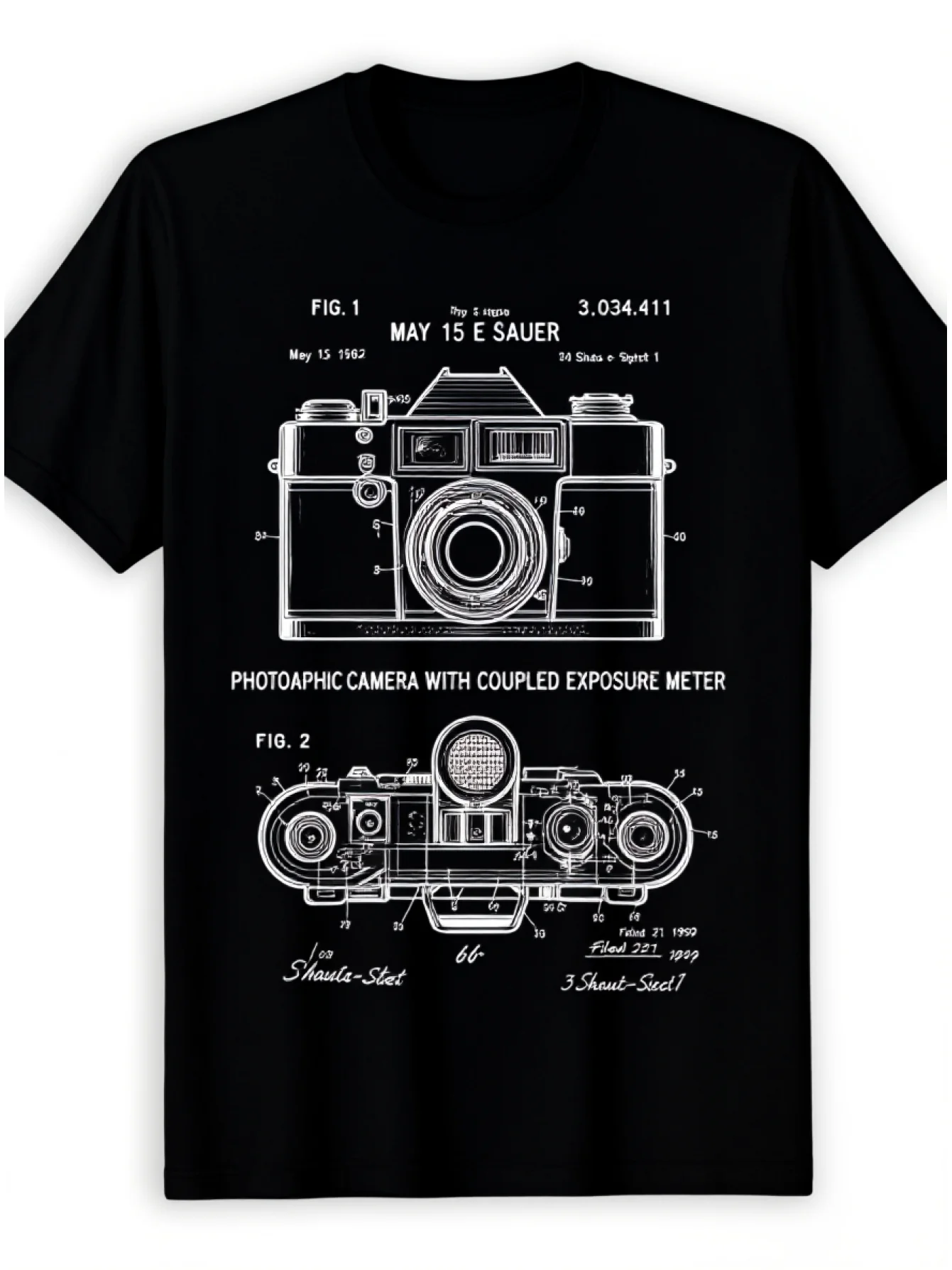 T-shirt au design d'appareil photo vintage pour les passionnés de photographie, 100 % coton, chemise décontractée à manches courtes pour homme avec un motif d'appareil photo détaillé