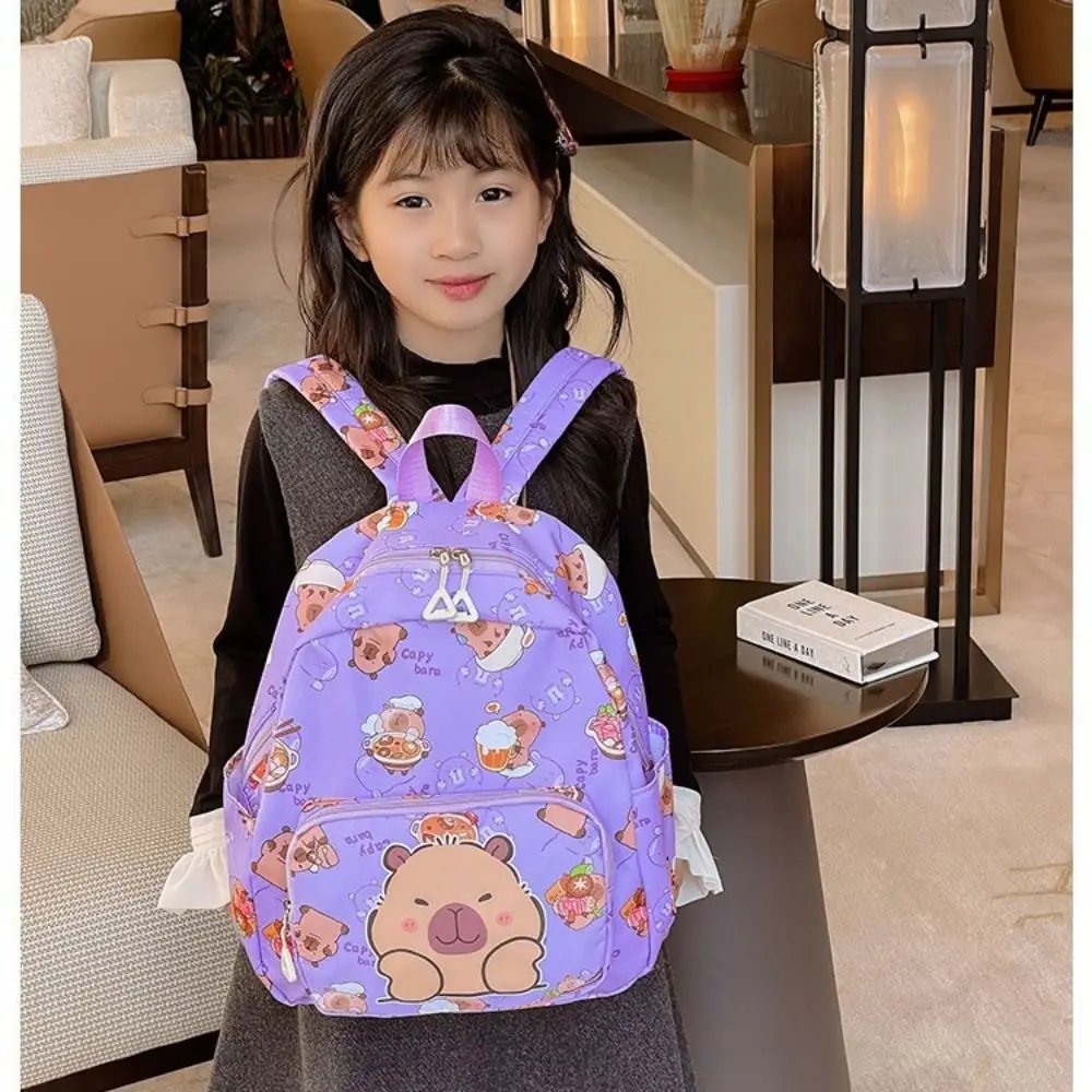 

Cute Cartoon Capybara School Bag Large Capacity Nylon Backpack Waterproof Kids Backbag For Kids