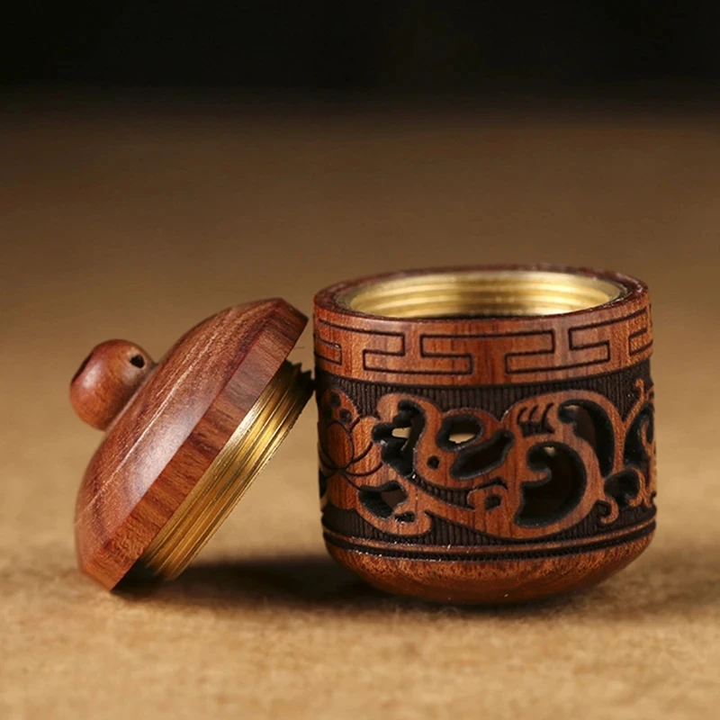 Natural Wood Perfume Bottle Incense Expanding Mini Sandalwood Portable Sealed Jar Pendant Pomander Container Medicine Pill Box