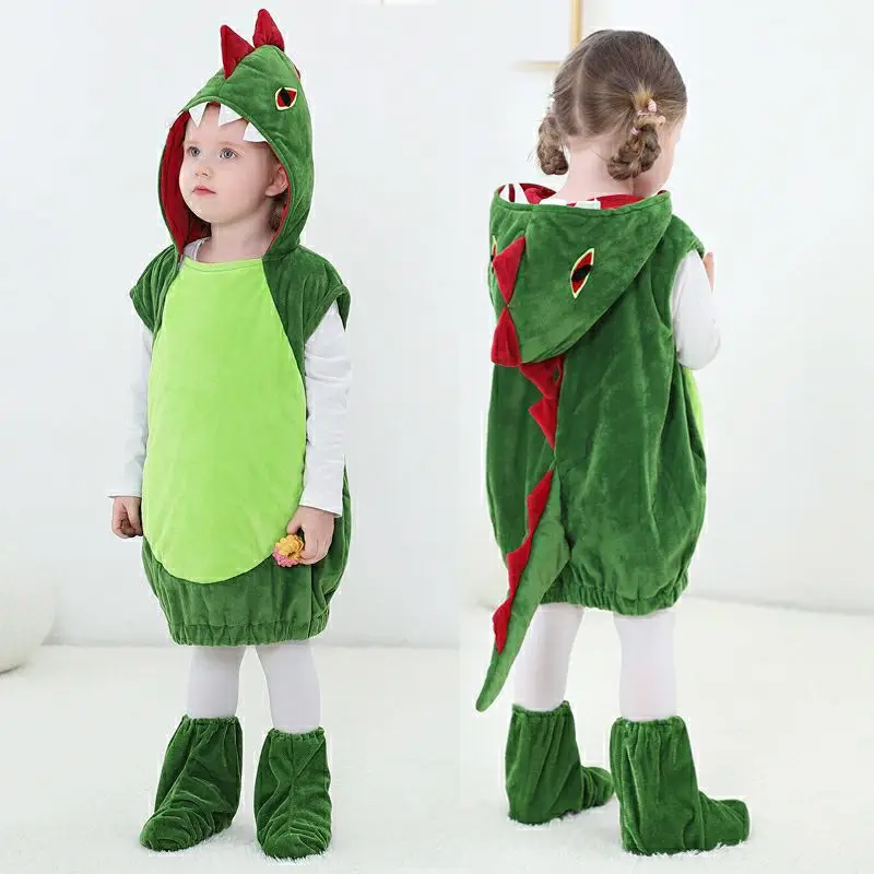 Umorden Green Dinosaur Costume Vest felpa con cappuccio per bambini Boy Girl Tween & Teens 3-16T con Foot Covers Halloween Purim Clothes