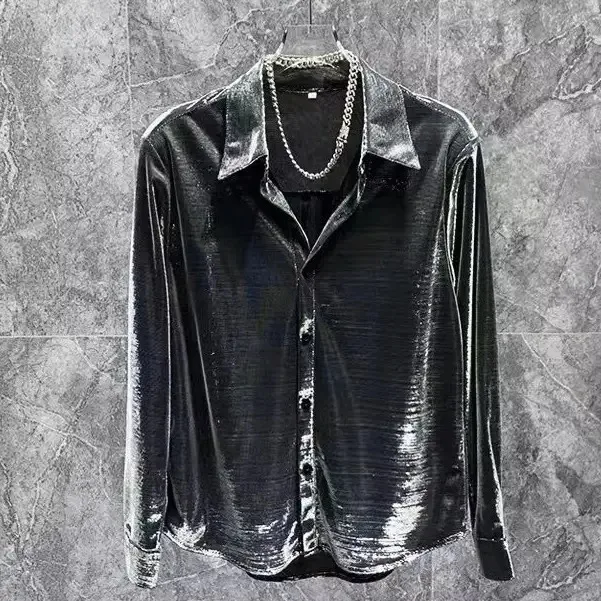  Long Sleeve Men's Shirt Fashionable Urban Style Spring New Arrival Versatile Color Nightclub Atmosphere Stylish Shirt