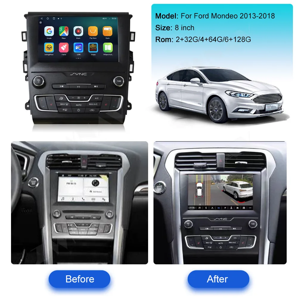 Radio con GPS para coche, reproductor Multimedia con Android 12, 8 pulgadas, receptor estéreo, Carplay, para Ford Mondeo 2013 - 2018