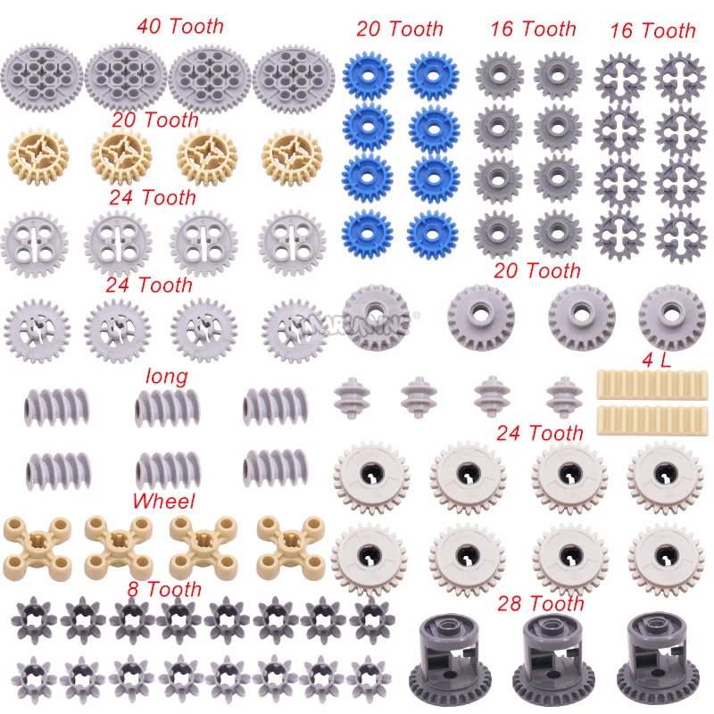 Marumine 기어 부품 브릭 기술 기계 빌딩 블록, MOC 3649 32072 3647 62821 3706 3648 모델 DIY 액세서리 세트