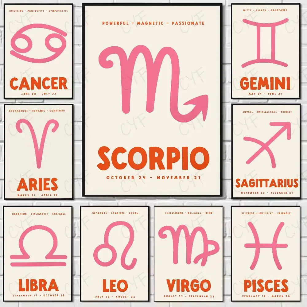 

12 Twelve Star Sign Constellation Poster Home Living Bed Room Bar Hallway Sticky Wall Art Printing Waterproof Aesthetic Decor