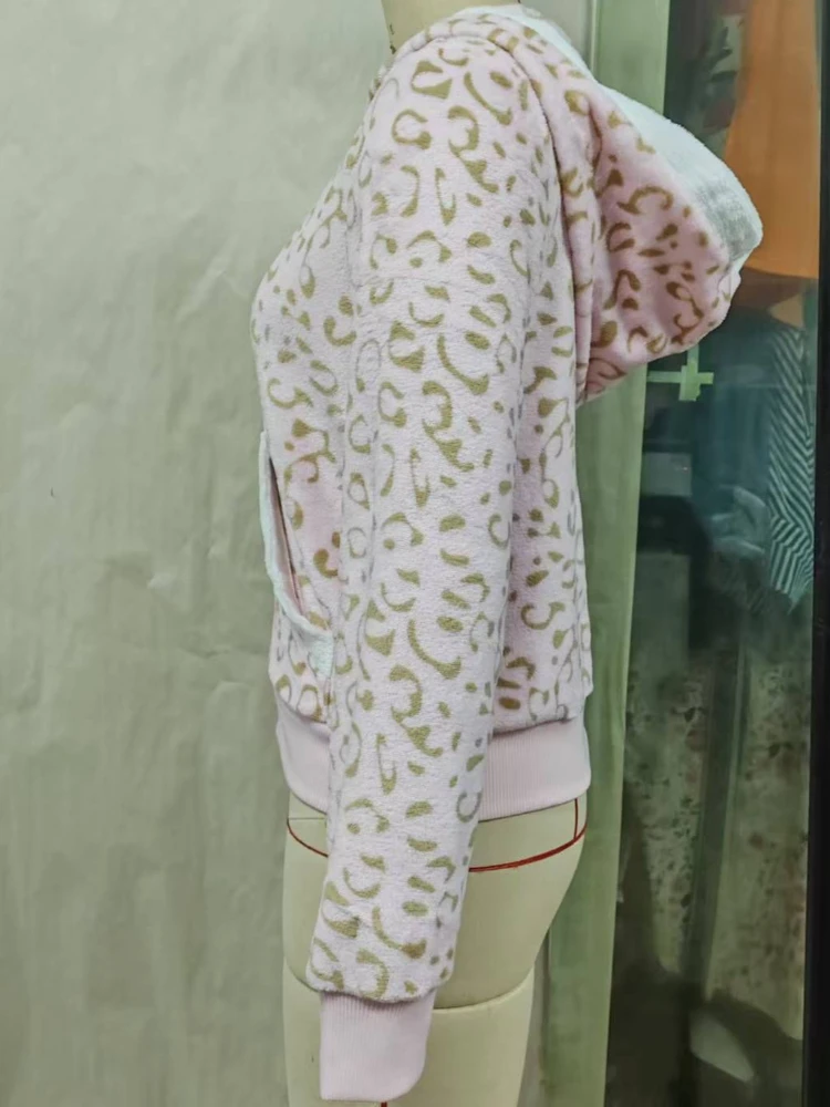 Sweat-shirts pour femmes Zip-up Grunge Gyaru à capuche gothique Top Mignon rose léopard pinte à capuche Y2k vêtements esthétique des années 2000