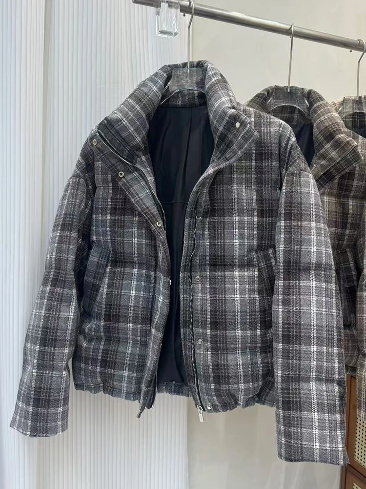 النسخة الكورية منقوشة الوقوف طوق أسفل سترة المرأة فضفاضة وسميكة كسول ريترو ستايل موضة سترة بيضاء أسفل البط