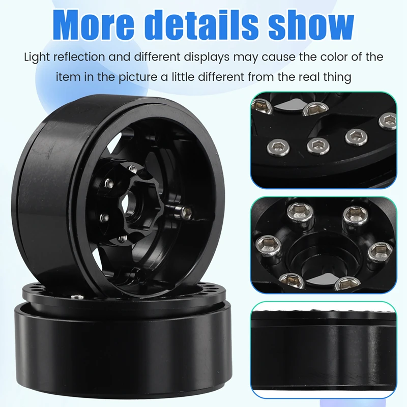 1/10 RC Crawler Car 1.9Inch Metal Beadlock 6 Hole Wheel Hub Rim For TRX-4 D90 D110 SCX10 SCX10II SCX10III Black