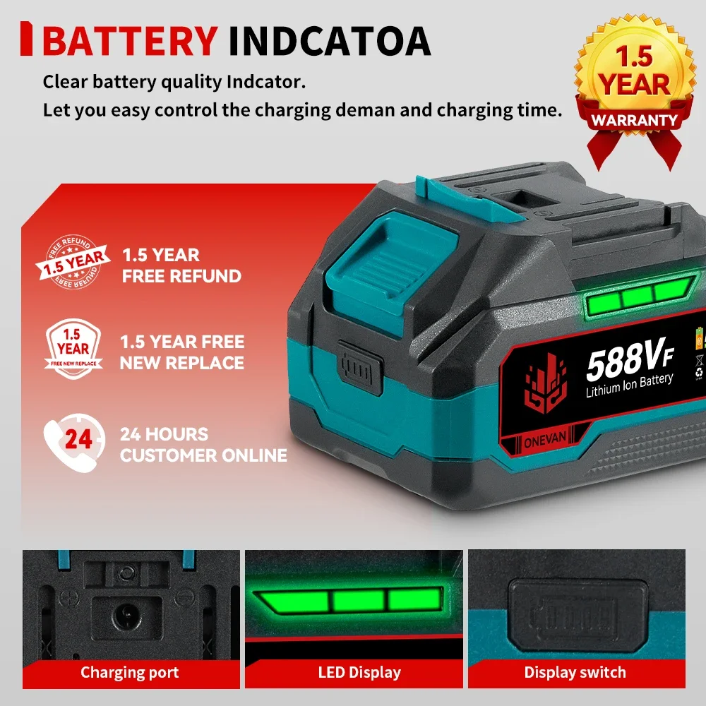 ONEVNA 21V Rechargeable 588VF Lithium Ion Battery 22900mah Li-lon Battery For Makita Electric Wrench Saw Power Tools Battery