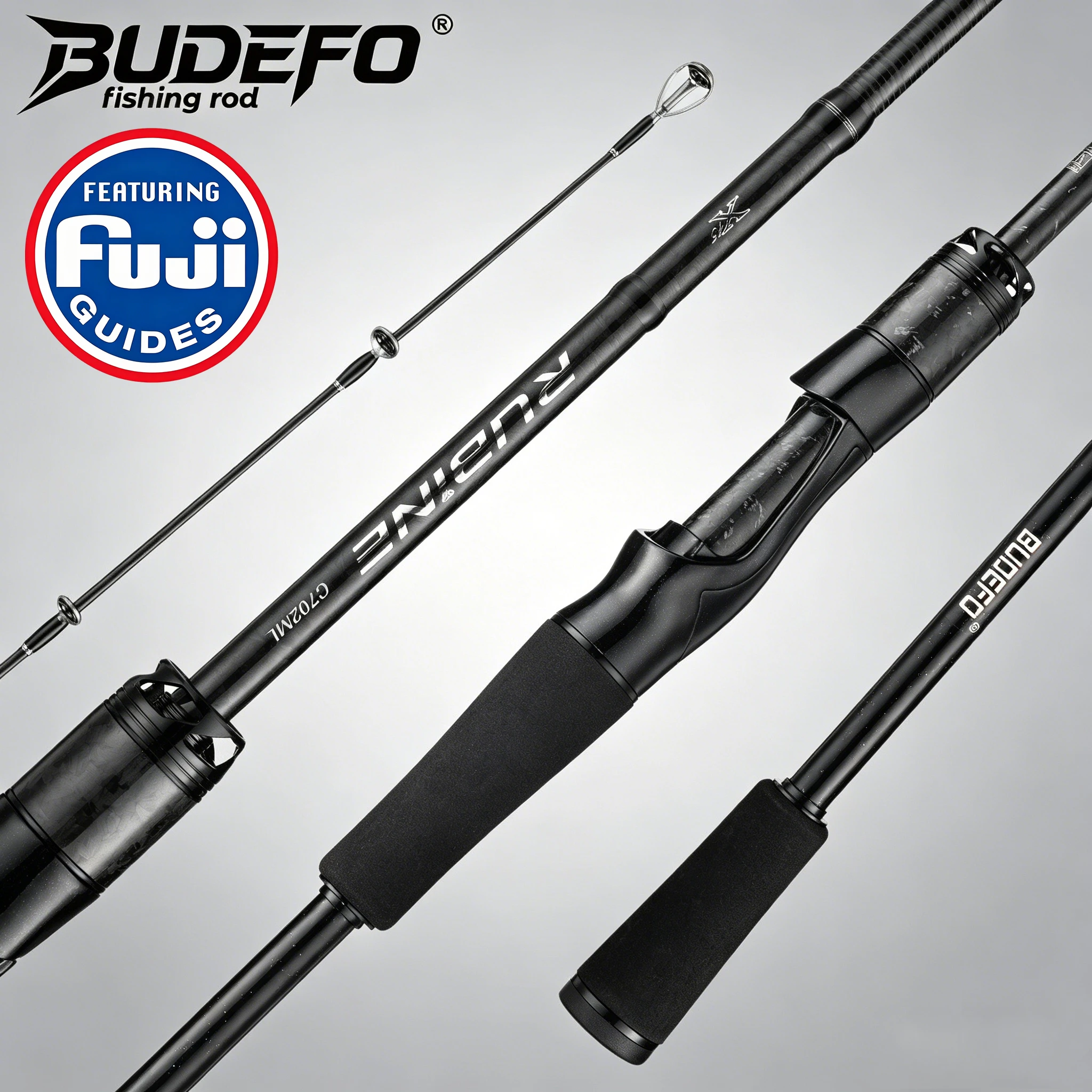 BUDEFO RUBINE FUJI Guide 40T Carbon Spinn- und Casting-Rute ML/MH 3-28g für Bass, Hecht, Zander, Barsch, 2,08m/2,13m/2,28m, Schnelle Aktion, Ultraleicht, für Meerbarsch, Forelle, Raubfische, Weitwurf,