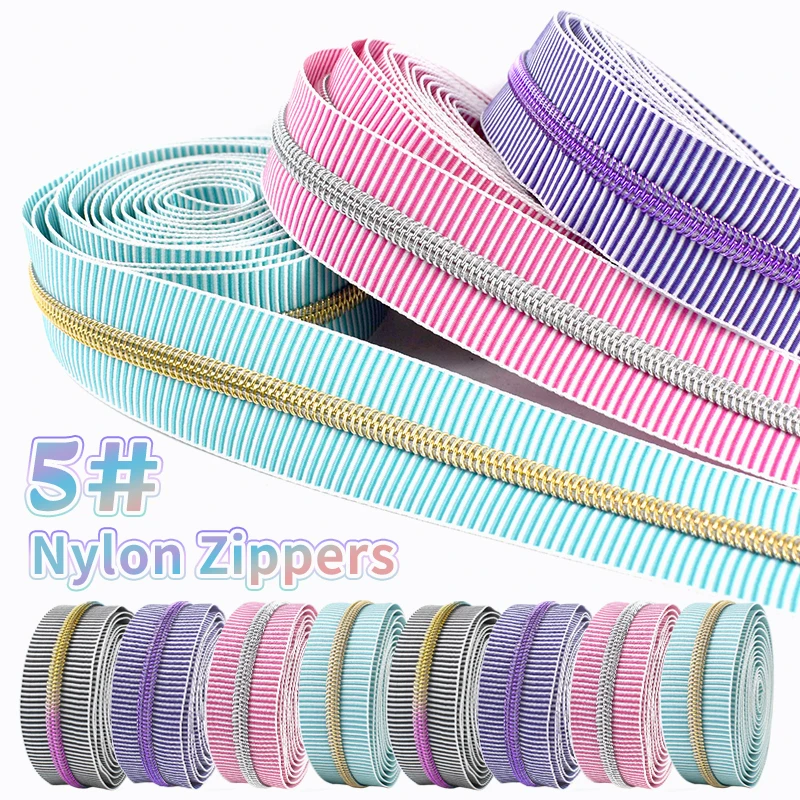 

1/2/5/10M 5# Nylon Zipper Tapes Continuous Roll Coil Zip By The Meter Striped Decoration Zippers Clothes Sewing Zips Supplies