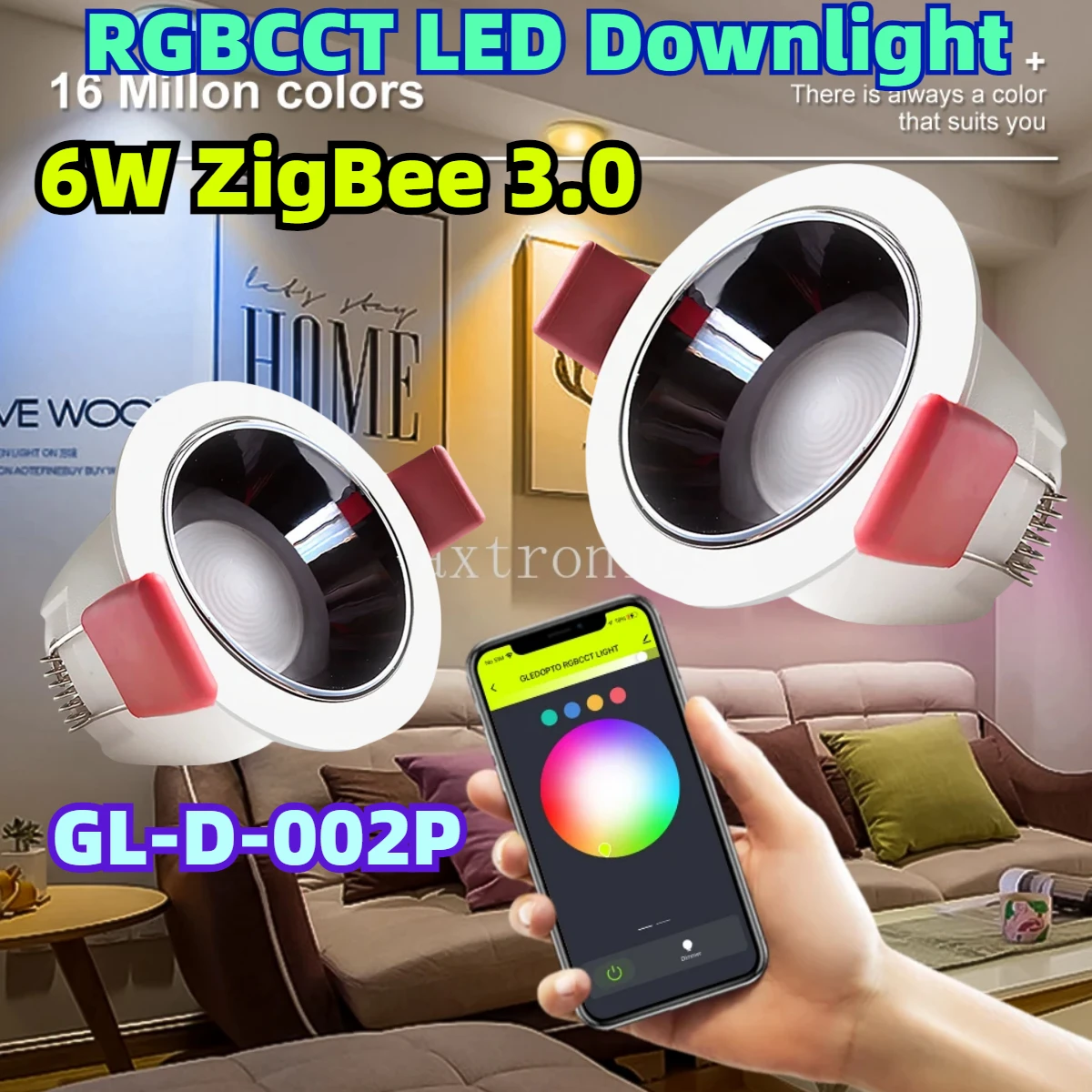 6W ZigBee 3.0 RGBCCT LED Downlight GL-D-002P CRI 90+ Recessed Lighting App Voice Remote Control SmartHome Ceiling Light for Room
