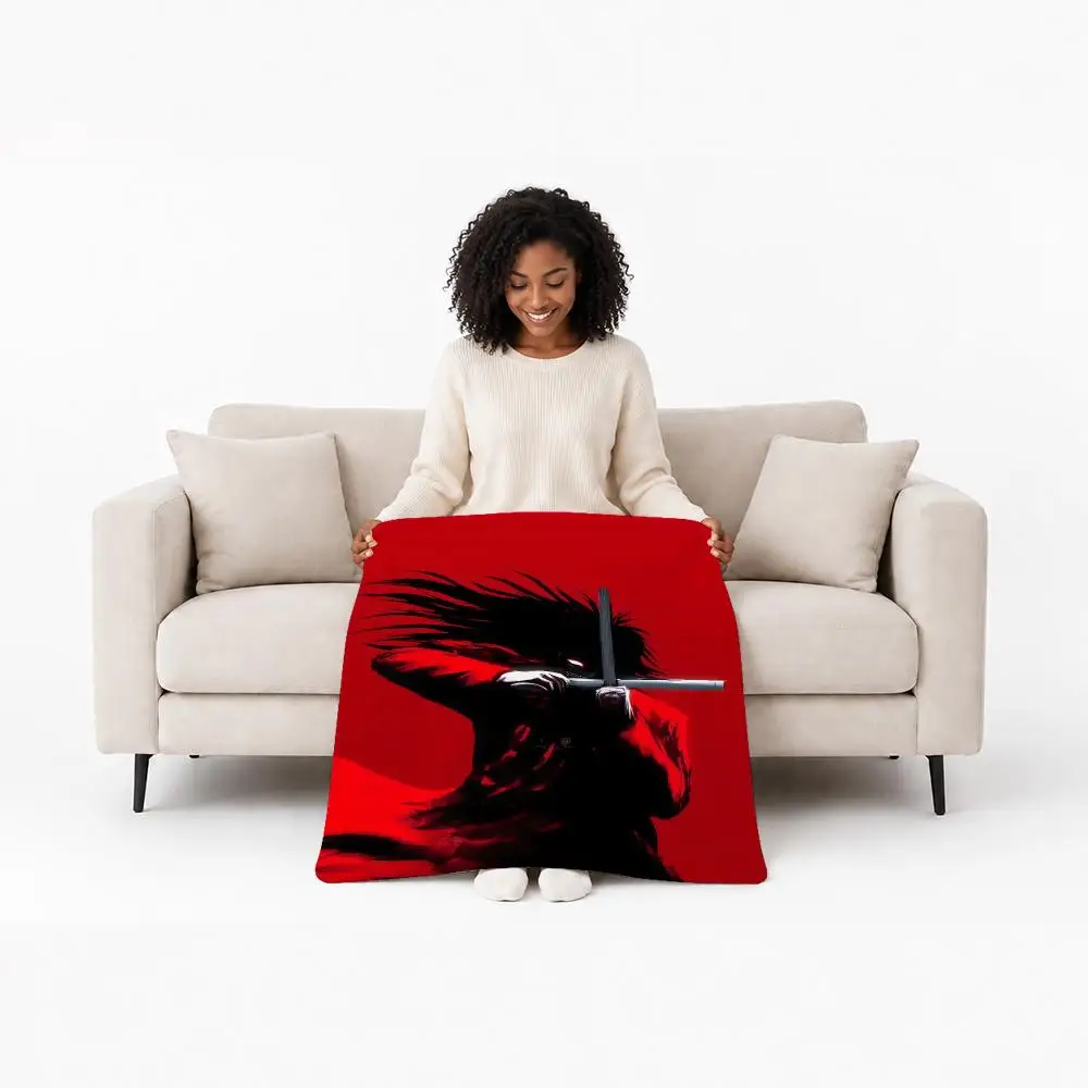 Gothic Anime Hellsing Throw Custom Printed Flannel Fleece Blanket for Sofa Bed Office Travel & Camping